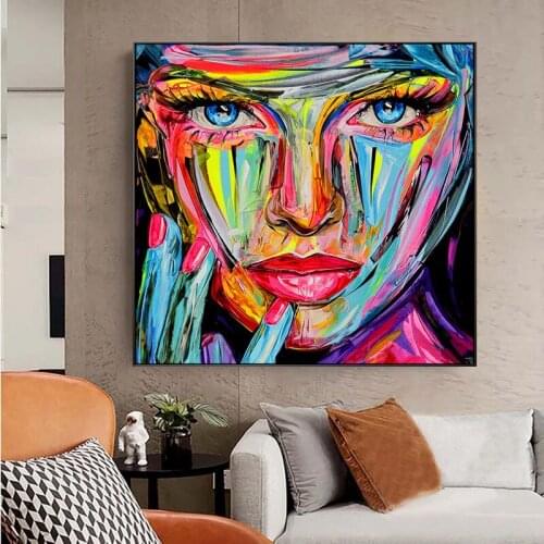 Hand Painted Francoise Nielly Woman Face Portrait Canvas Painting Palette Knife Face Oil painting for living room Free Shipping
