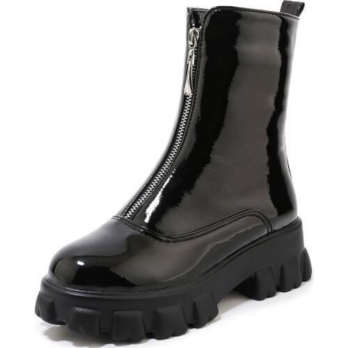 Metal Zipper Platform Motorcycle Boots Punk Unisex Womens Boots Optional Lining or Fluffy Lining Lightweight Polyurethane Sole