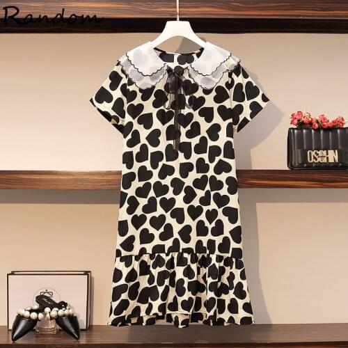 Plus Size Lolita Style Summer Women Sweet Cute Dress Peter Pan Collar Loose Short Sleeve Dolly Kawaii Love Print Chiffon Dresses