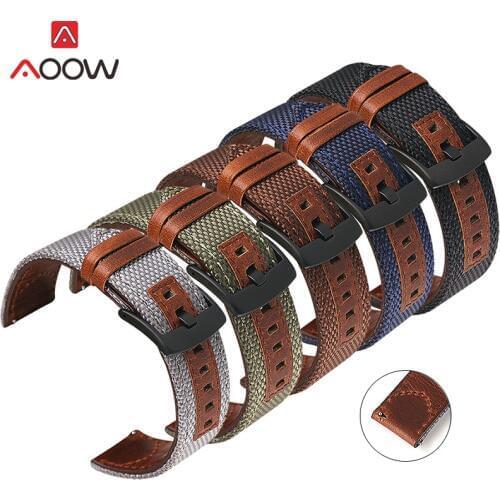 Genuine Leather Nylon Strap 20mm 22mm 24mm Band Watchband for Samsung Galaxy Watch Active2 Gear S2 S3 Huawei GT 2 Amazfit Bip