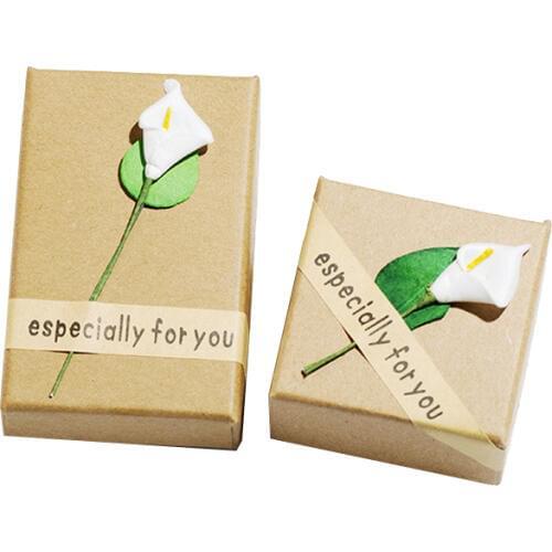 Retro Jewelry Box Storage Case Flower Bracelet Ring Kraft Paper Letter Brown Cardboard Handmade Soap Gift Box