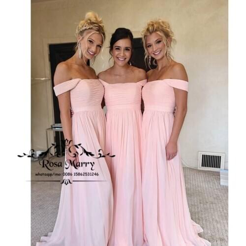 Pink Country Beach Bridesmaids Dresses 2021 A Line African Long Chiffon Maid of Honors Cheap Simple Wedding Guest Gowns For Girl