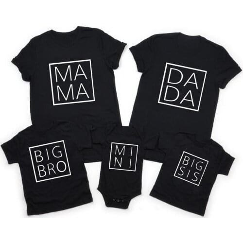 Family Matching Shirt Big Sis and Bro Shirt Custom Family Matching Shirt Short Sleeve Black Clothes Cute Dada Mama Mini Shirt