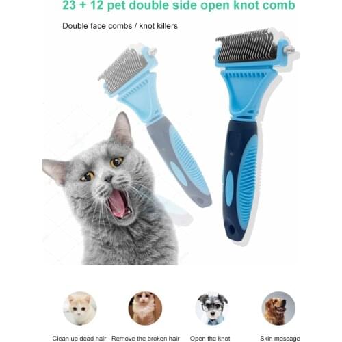 Pets Fur Knot Cutter Dog Grooming Shedding Tools Pet Cat Hair Removal Comb Brush Double Sided Pet Products Suppliers