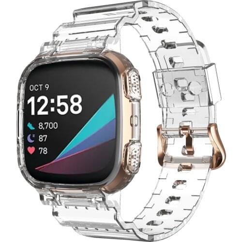 Sport Transparent Strap For Fitbit Versa 2 3/ Sense Crystal Clear Replacement Band With Rugged Bumper Case Watch Fit Accessories