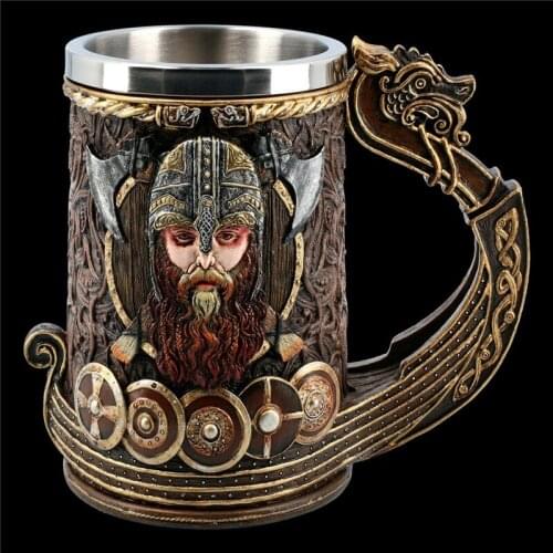 Mark cup Pirate Cup Creative 3D Vi jing Pirate Beer Mug Stainless Steel Liner Handle Large Bar Beer Mug