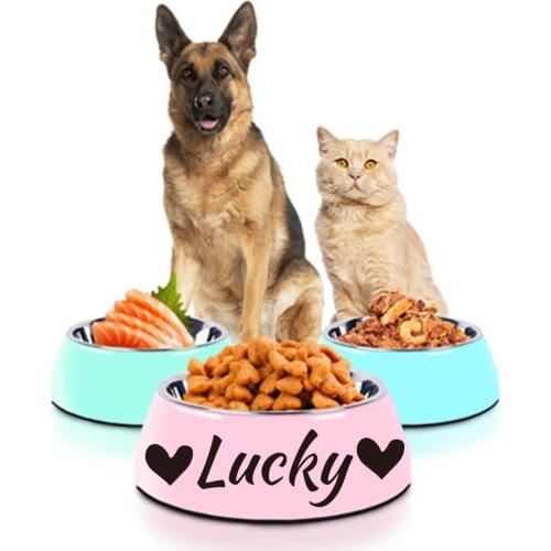 Personalized Dog Cats Pets Name Eco Friendly Stainless Steel Melamine Pet Bowls Drinking Classic Round Bowl Pet Supplies