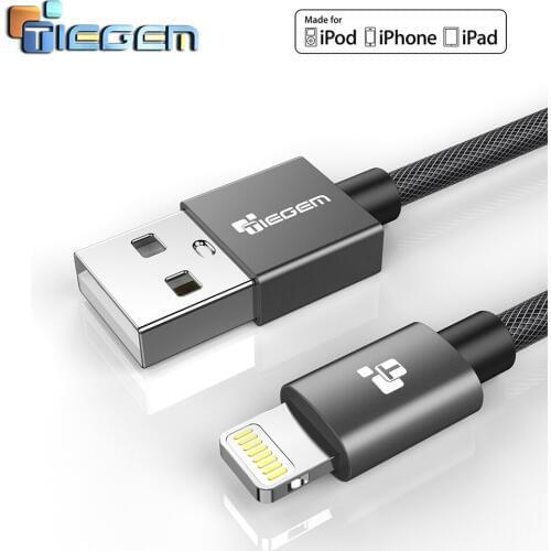 TIEGEM MFi USB Cable for iPhone X Xs Max XR 2.4A Fast Charging USB Charger Data Cable for iPhone Cable 8 7 6Plus USB Charge Cord