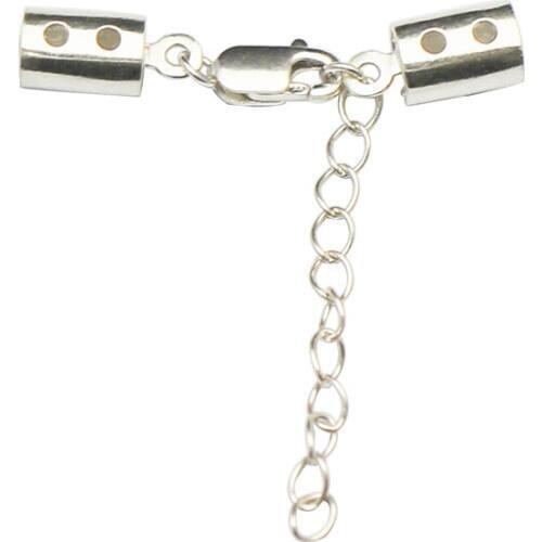 Beadsnice Sterling Silver Jewelry Leather Cord Clasp End Claps with Lobster Clasp Extender Chain for DIY Bracelet Making 36514