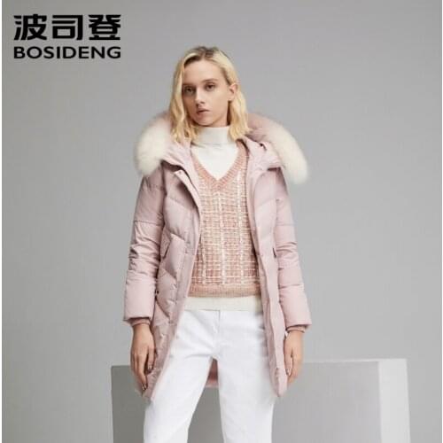BOSIDENG Down jacket women real fur collar mid-long parka warm thicken outwear B90141070