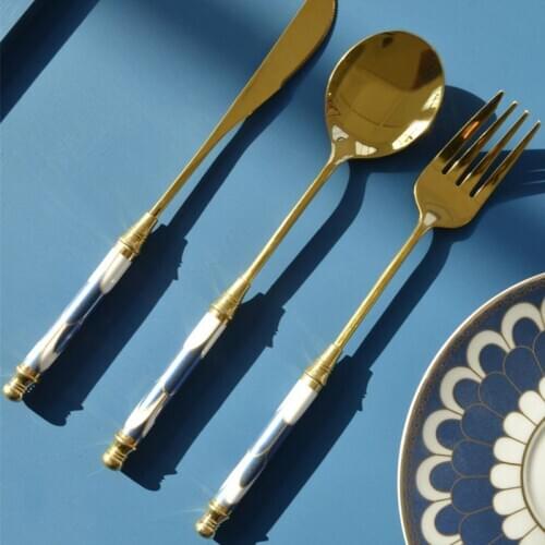 304 Stainless Steel Gold Dinner Knives Fork Spoon Modern & Elegant Design For Home Restaurant Wedding Mirror Polished