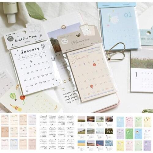 12PCS 2021 Calendar Card Set Wall Decorating Material Monthly Stationery Do List Planner Agenda Journals Schedule To Mark W8G3