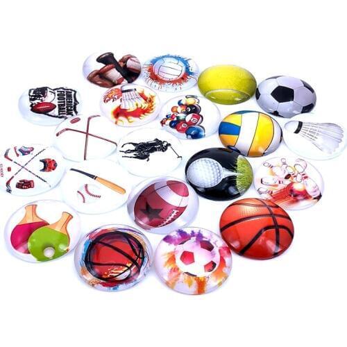 40pcs/lot 10mm 12mm 14mm 16mm Sport Football Basketball Round Glass Cabochon Dome for DIY Jewelry Making Findings Component T019