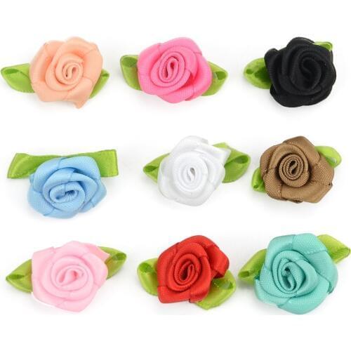 50 PCS 2cm Artificial Silk Mini Rose Flowers Heads Make Satin Ribbon DIY Craft Scrapbooking Applique For Wedding Decoration