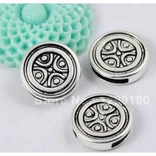 50pcs/lot Silver Tone Slider Round,for Bracelet Necklace Cord Beads watch Chain Beads DIY Accessory 18mm fit:13x2mm K01202