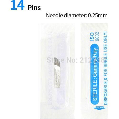 500pcs 0.25mm 14Pin Permanent Makeup Manual Eyebrow Tattoo Needles Blade For 3D Embroidery Microblading Tattoo Pen Machine-B0