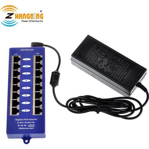 8 Port Gigabit PoE Injector With 48V 60W Power Supply PoE Patch Panel For IP Camera iP Phone