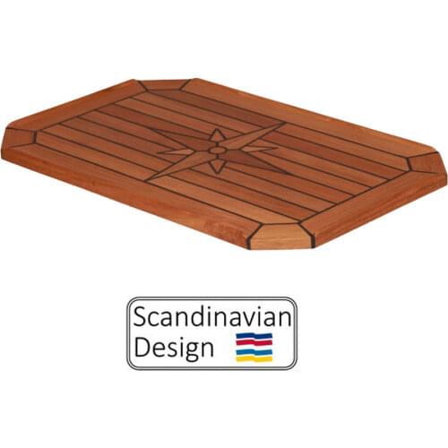 Teak Table Top with Nautic Star and Cut Corners 4 Sizes Marine Boat RV Caravan