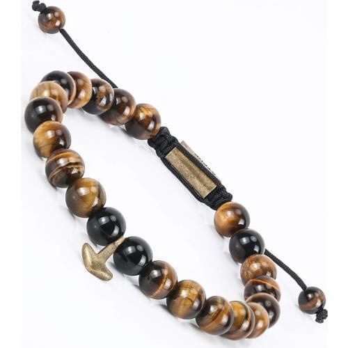 BOFEE Tiger Eye Stone Bracelet Natural Beads Charm Yoga Retro Stretch Handmade Buddha Chain Fashion Jewelry Gift Men Women Lover