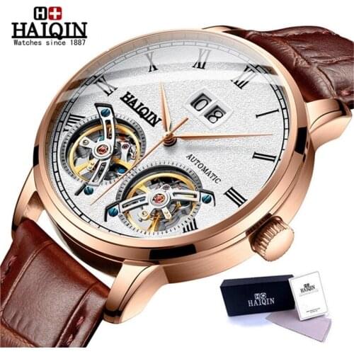 HAIQIN Men watch Automatic Self Wind Mechanical Watch Luminous Business Watch Tourbillon Military Clock Relogio Masculino 2020