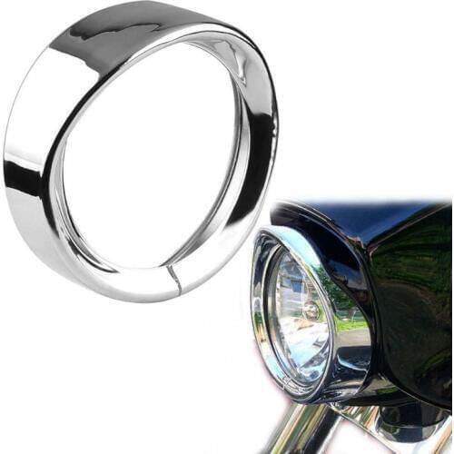 Black/Chrome Motorcycle 7"Inch Headlight Trim Beauty Ring Visor Style for Touring Road King Electra Glide Softail FLD/FLH
