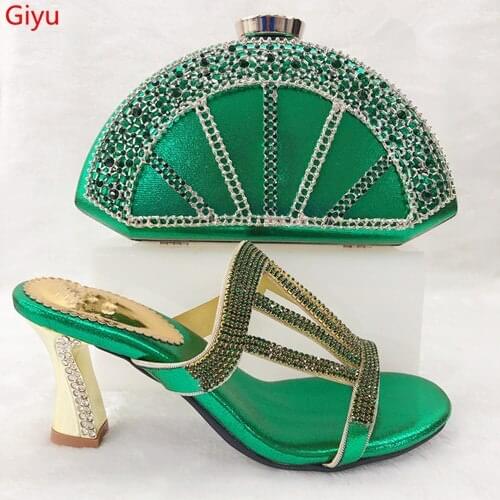 Doershow Italian Shoes with Matching Bag Set Decorated with Rhinestone Shoes and Bag Set African Sets 2019 Nigerian Women!SKN1-2