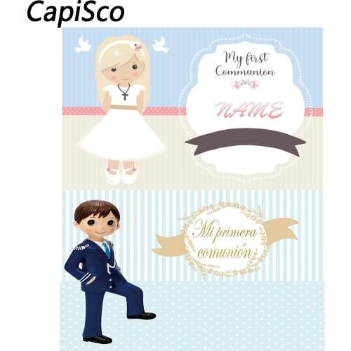 Capisco Photography backdrops first holy communion decoration girl blue stripes dots flower backgrounds custom photobooth