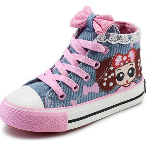 Girls Canvas casual princess lace Shoes Kids Shoes baby Girl Flat cartoon Sneakers spring autumn children Casual Sports Shoes