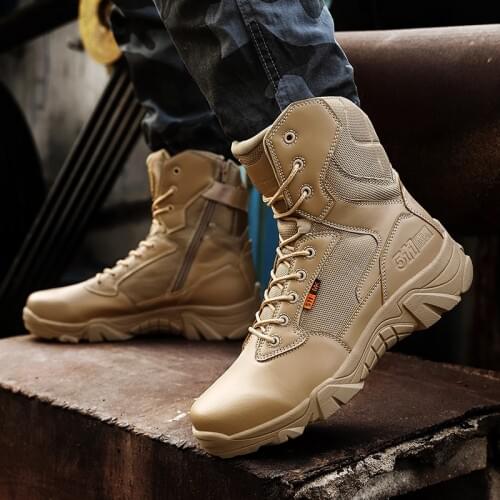 Fashion Mens Military Boots High Tactical Boots Zipper Outdoor Anti-collision Hiking Shoes Plus Size