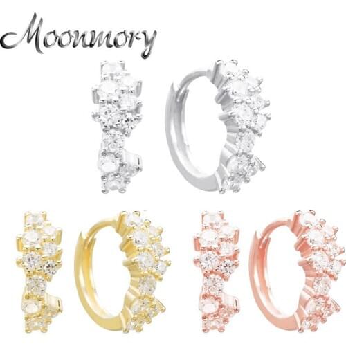 Moonmory 2021 100% Real 925 Sterling Silver Huggie Hoop Earrings With CZ Stones For Women Europe Fashion Jewelry Small Big Sizes