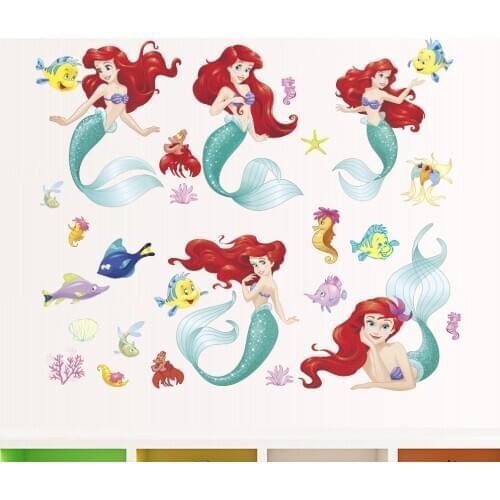 Cartoon Disney The Little Mermaid Ariel Princess Wall Stickers For Kids Rooms Wall Decal Mural Poster Art Girls Bedroom Decor