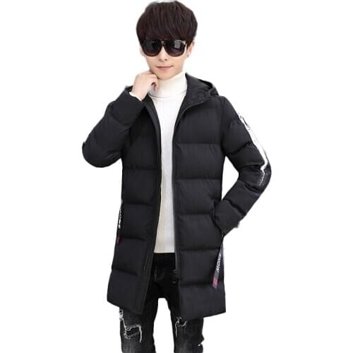 Mens Winter Jacket Medium-length Cotton-padded Clothes Korean-style Slim Fit Youth Stylish Handsome Thick Cotton-padded Clothes