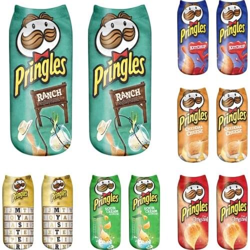 1 Pair Funny Unisex Ankle Socks Women 3D Printing Potato Chips Socks Cute Cartoon Elastic Sport Breathable Autumn Short Socks