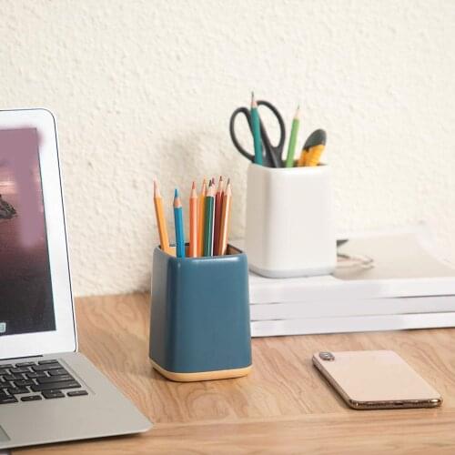 New Desk Pencil Cup Stand Pot Two Tone Desk Pen Holder Organizer Makeup Brush Large Surface Versatile Use Pen Holder
