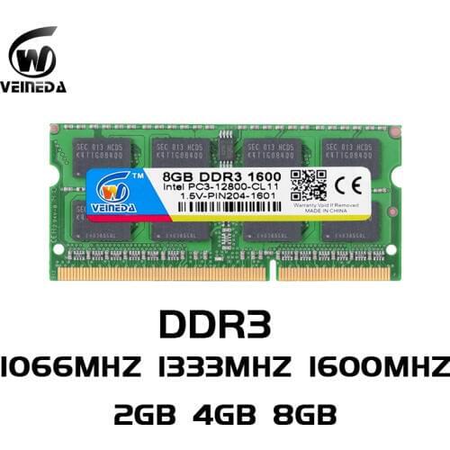 VEINEDA Laptop Memory DDR3 8GB 4GB 2gb DDR 3 1333mhz 1600mhz sodimm RAM Notebook Memory 204pin 1.5V For Intel AMD Laptop