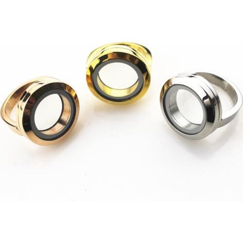 Wholesale Mixs 3pcs 20mm 316 Stainless Steel Floating Locket Ring Twist Glass Memory Lockets Rings For Women DIY Jewelry