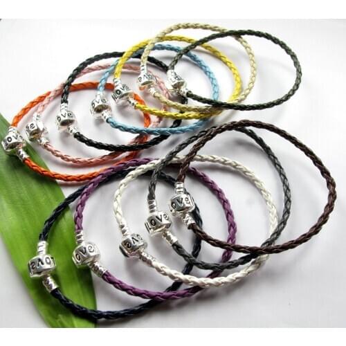 Wholesale Mixed color 10PCS 3mm Braid Leather Charm Bracelets S36847