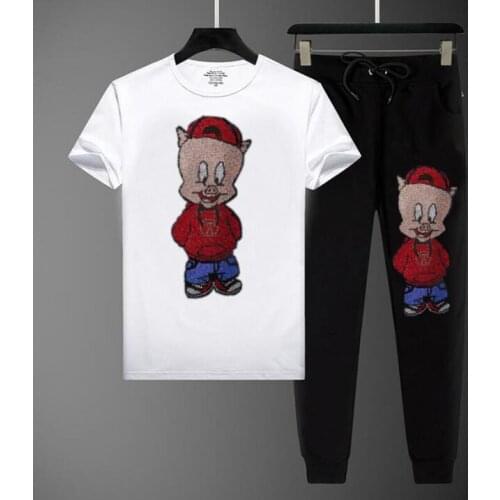 Drop shipping Hot Drilling Men Fashion suits Casual Luxury short Sleeve tracksuit Men Streetwear