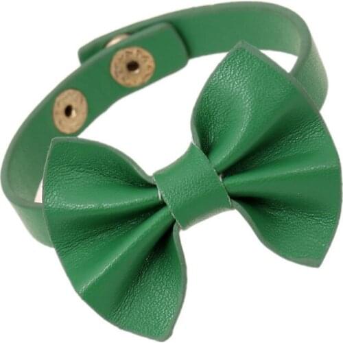 Fashion Bowknot Women Girl Bracelet Wrap Green Leather Bow-knot Rosette Charms Bangle Cuff Female Wristbands Gift Party Jewelry