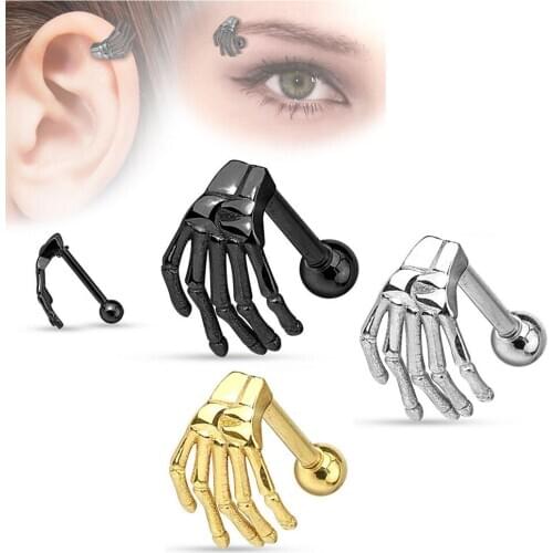Stud Earrings for Men Women Teen E-boys Black Gold Silver Punk Ghost Hand Claw Lip Eyebrow Rings Earrings Piercing Jewelry Set