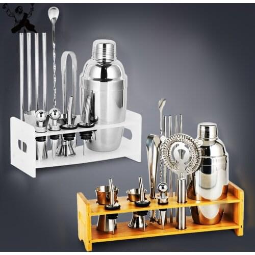 Cocktail Shaker Bar Set Plactic&Wood Holder Stainless Steel Copper Plated Cocktail Shaker Bartender browserKit Bars Set Tools