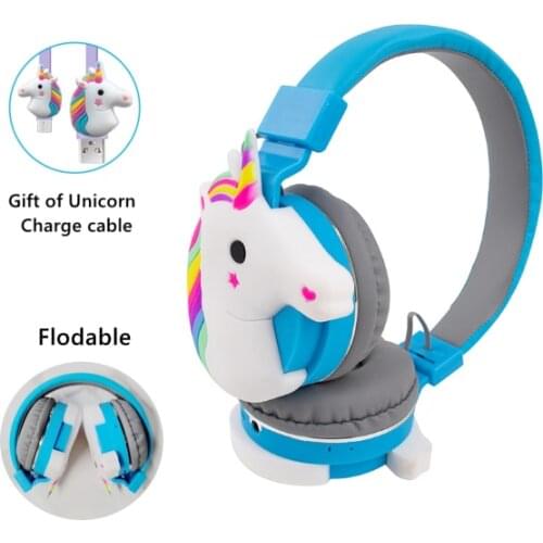 Foldable Cute Unicorn Bluetooth Wireless Headphones With Mic Kids Girl Gaming Headset Music Cascos Cosque For Phone Gift
