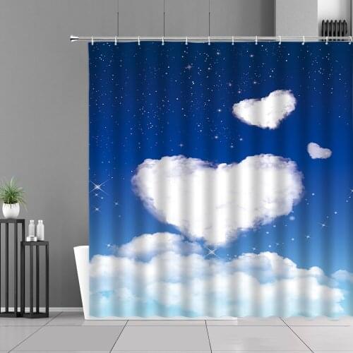 Natural Landscape Waterproof Shower Curtains Sky Cloud Setting Sun Scenery Hanging Curtain Home Bathroom Decor Background Wall