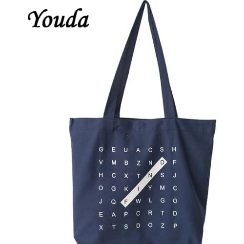 Youda Womens Canvas Casual Tote Shoulder Bag Stylish Waterproof Shopping Cloth Bags Foldaway Travel Bag Letter Print Handbag