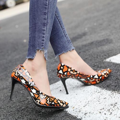2019 New Arrival Pumps Shoes Women Tide High Heel 8.5CM Pointed Ladys Shoes Pumps Office Shoes Colorful Pu Leather Party Pumps