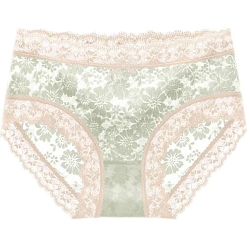 Women Lace Side Underwear Seamless Floral Pattern Panties High-waist Solid Intimates Briefs Female Breathable Panty Lingerie A3