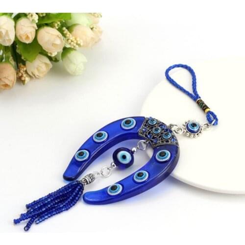 1Pc Evil Eye Blue Horseshoe Shape Charm Car Keychain Jewelry Pendant With BULE EVIL EYE BEAD