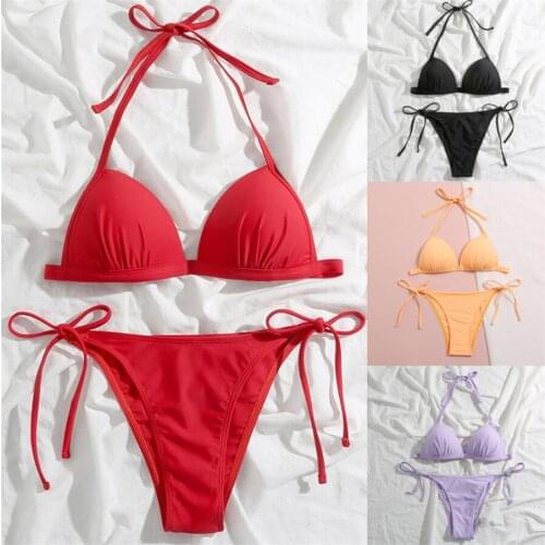 2021 Sexy Bikini Push Up Swimwear Women Swimsuit Bandage Bathing Suit Solid 2 piece Set women Female Brazilian Beachwear