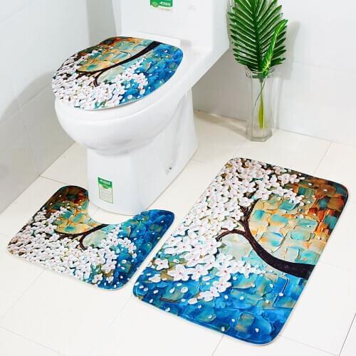 3Pcs/set Bathroom Mat 3D Flower Printing Non-Slip Bath Carpet Doormats Toilet Seat Tank Cover Rug Christmas Decorations For Home