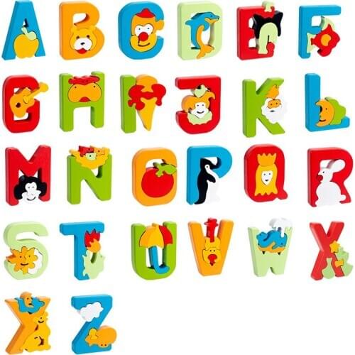 Montessori Baby Wooden Toy Alphabet Block 26 English Letters Newborn Education Toys For Children Cartoon Alphabet Toy Nurse Gift
